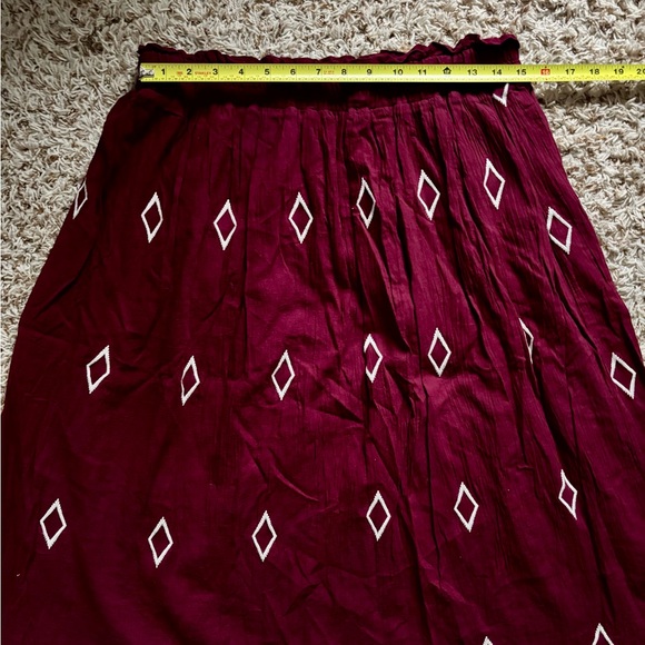 Polagram Maroon A-Line Skirt with Diamond Pattern Elastic Waist Cotton - Picture 8 of 13